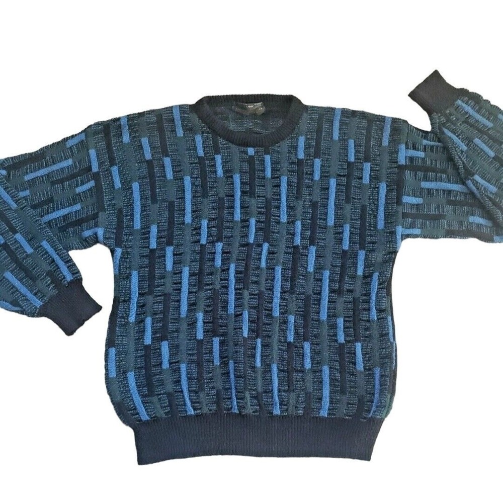 Vintage Uniform Code Sweater Geometric Blue Black‎ Green Cosby XL